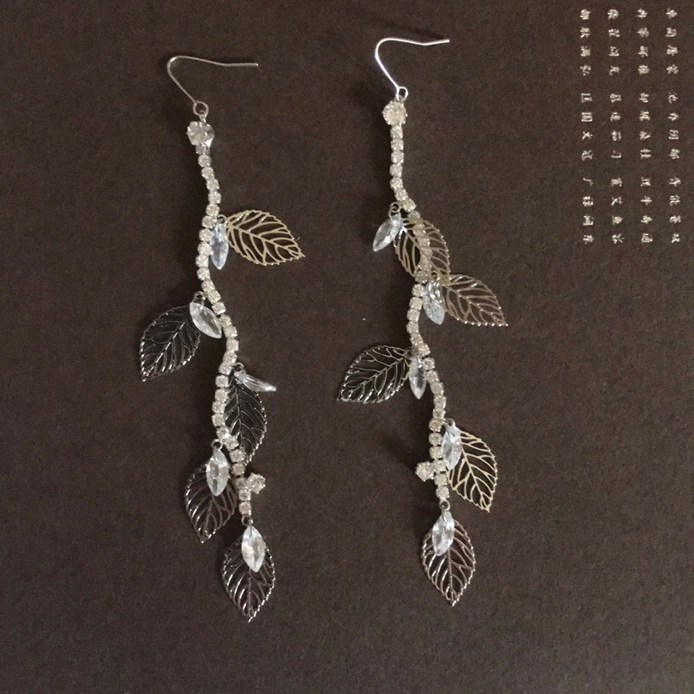 Diamond leaf vine earrings